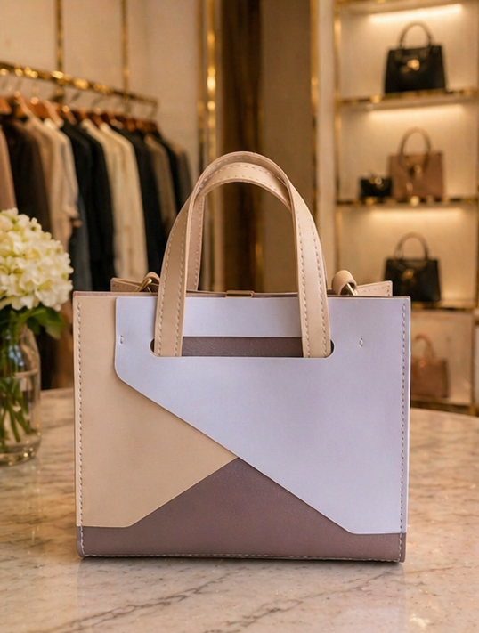 Toasted S'more Handbag in neutral color-block cream, taupe, and mocha tones